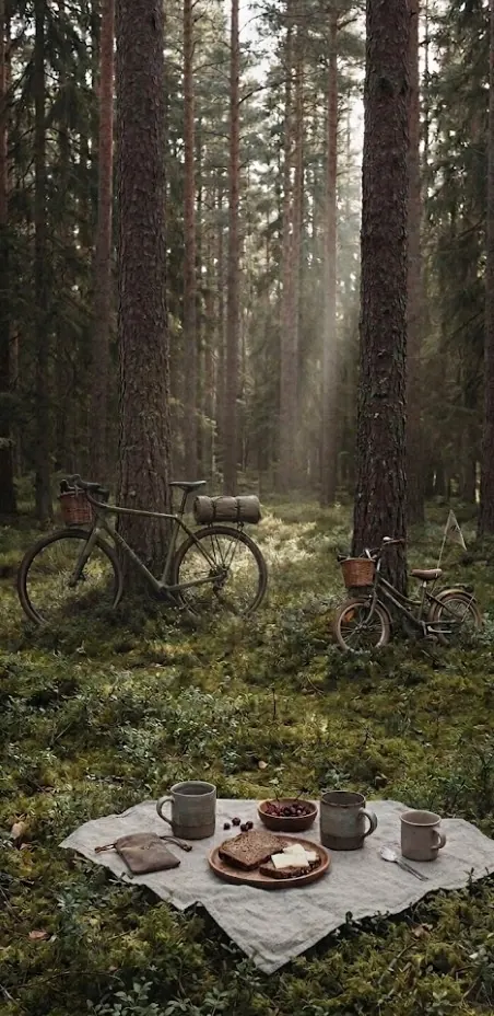 Fika på en stubbe i skogen intill Väsjön.